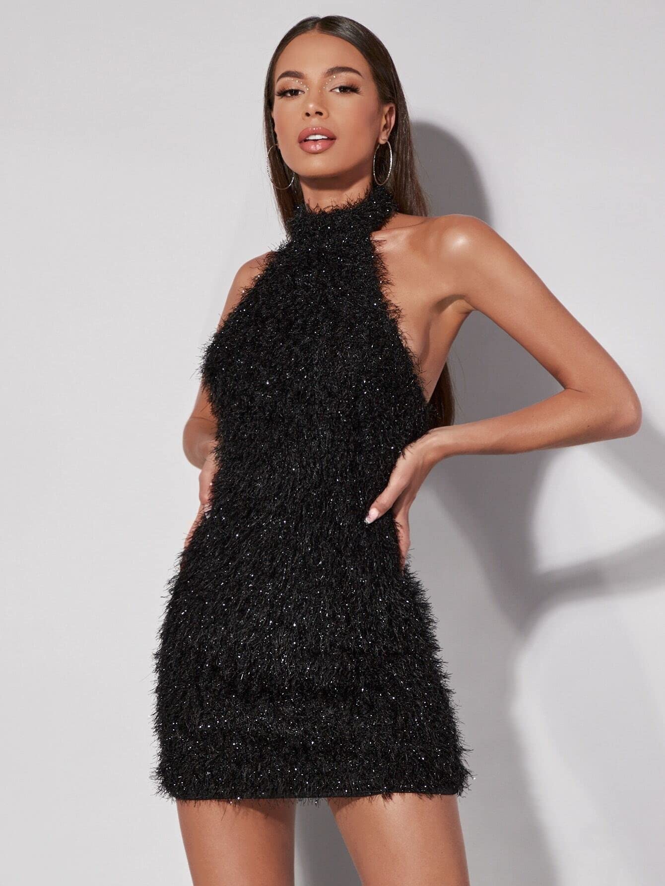 fuzzy black dress 1960s Mini Dress Velvet Sequin Black Mod S – Deja Vintage Boutique
