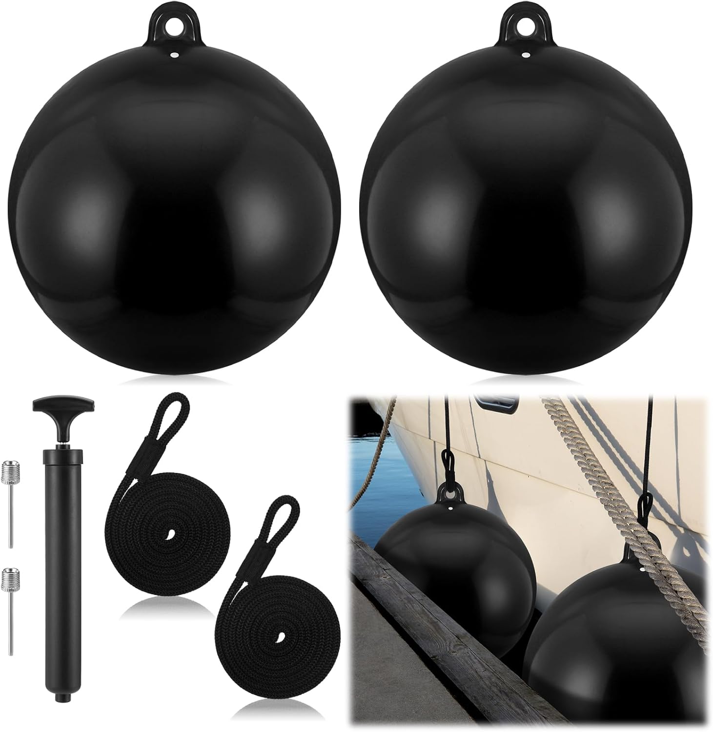 25 Inch Inflatable Boat Fender Bumper for Docking with Ropes Big Bumper Inflatable Round Ball Large Boat Buoys Bumpers for Marine Fishing Pontoon Yachts Tie up Raft