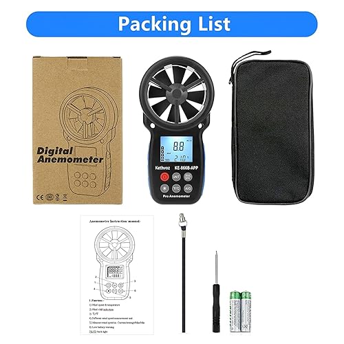 Miniatura 7 de Anemómetro digital medidor de velocidad del viento, anemómetro Kethvoz con Bluetooth, medidor de velocidad de viento con registrador de datos,