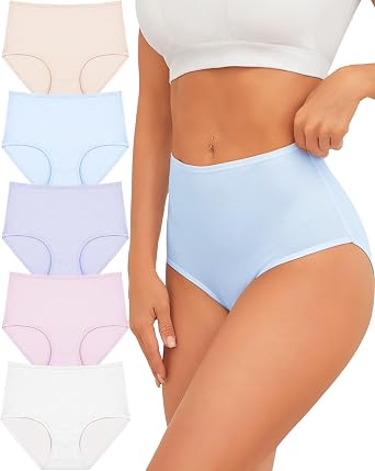 UNDER THE SEA Cotton Underwear for Women High Waisted Full Coverage Soft Briefs Plus Size Womens Panties XS-L 5 Pack