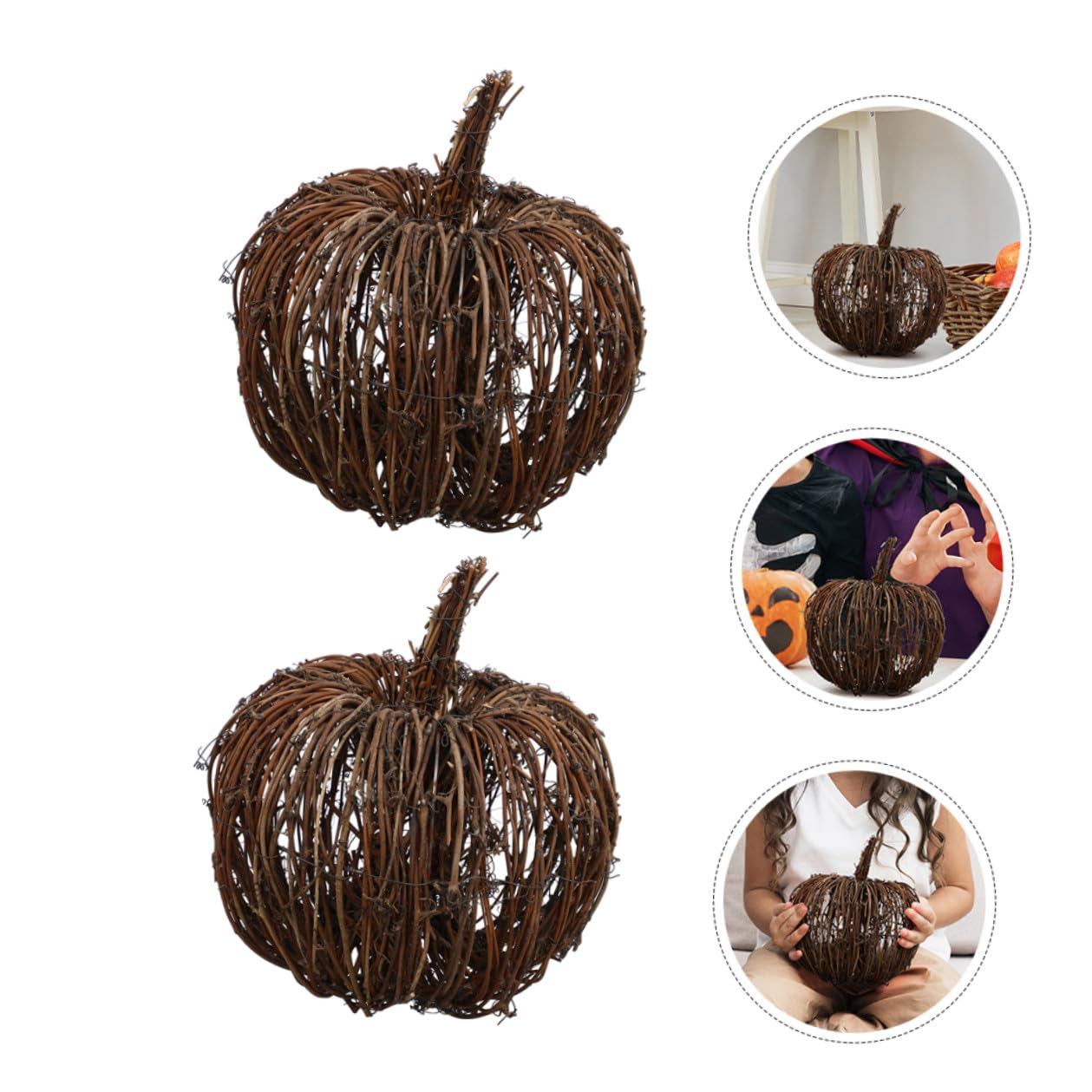 Halloween Kürbisdeko 2 Stück aus Rattan und Eisen, Leicht