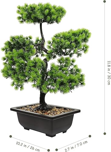 Miniatura 6 de HOMSFOU Árbol de pino bonsái artificial, simulación de imitación en maceta, exhibición de escritorio, adornos de bonsái falsos de pino japonés