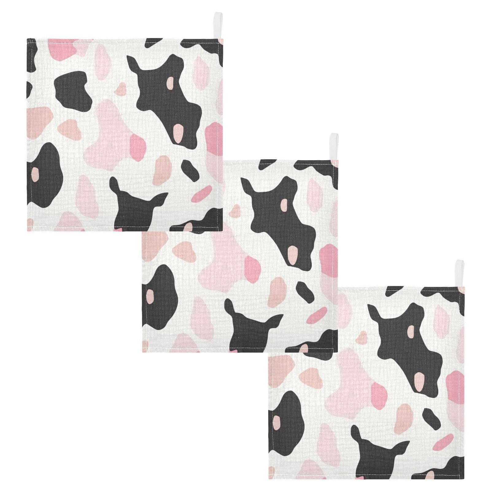 Nander Cute Cow Texture 3 Baby Muslin Washcloths 3PCS- Soft Face Cloths for Newborn Absorbent Bath Wash Cloths