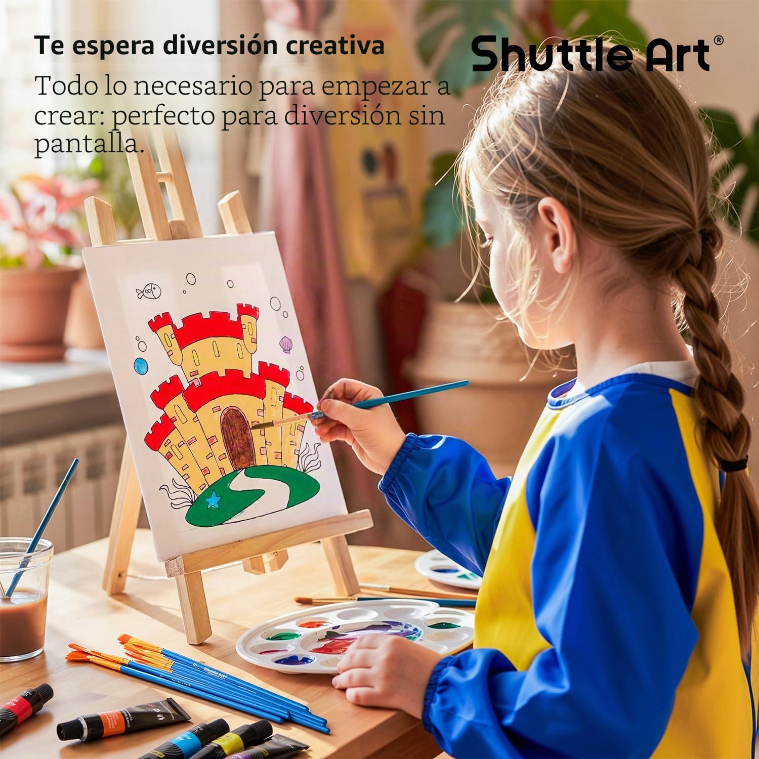 Shuttle Art 69PCS Kit Pintura Niños, Set de Pinturas Acrílicas Completo que Incluye 30 Colores de Acrílica, Caballete, Lienzo, Sello, Pinceles, Paleta para Niños para Pintar