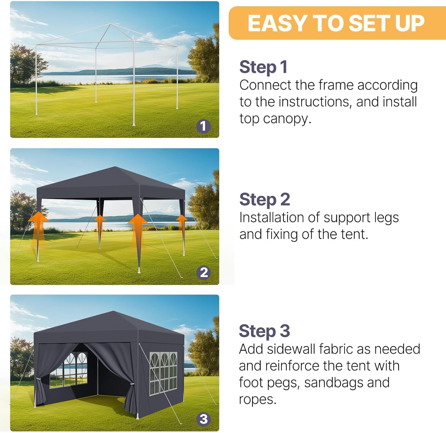 Tonnelle de Jardin Extérieur 3x6m Barnum Pliant Imperméable avec 4 Parois Latérales et Fenêtres,Robuste en Acier et Bâche PE, Idéale pour Camping, Fête, Réception, Marché (Anthracite,3x6m)