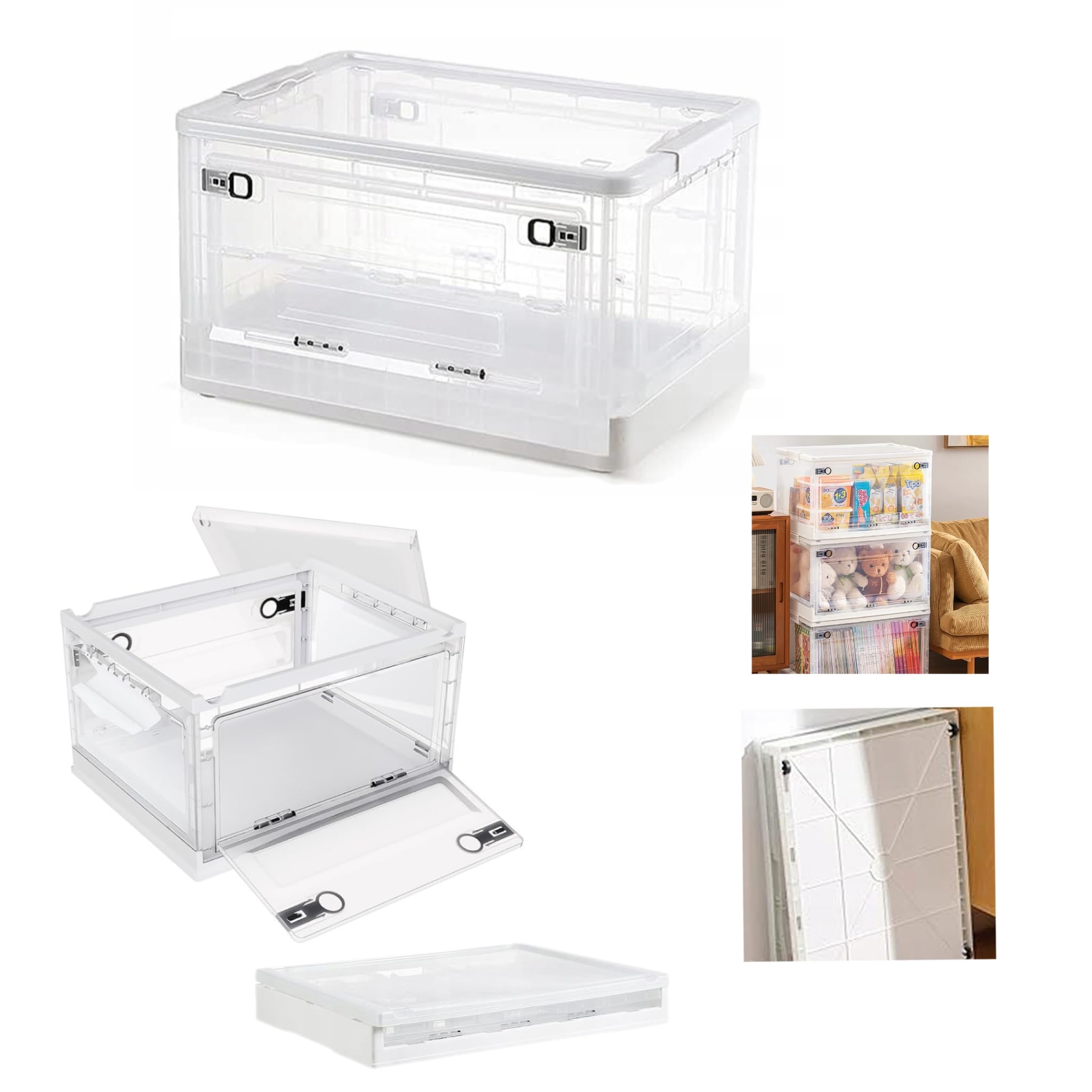 Hooha Unterbett Aufbewahrungsbox Faltbar Plastik Stapelbar Transparent Mit Deckel Mit Rädern Wasserdicht Aufbewahrungsbox Multifunktionale Arbeitszimmer Schlafzimmer 27L/40L/56L (Weißr, 56L)