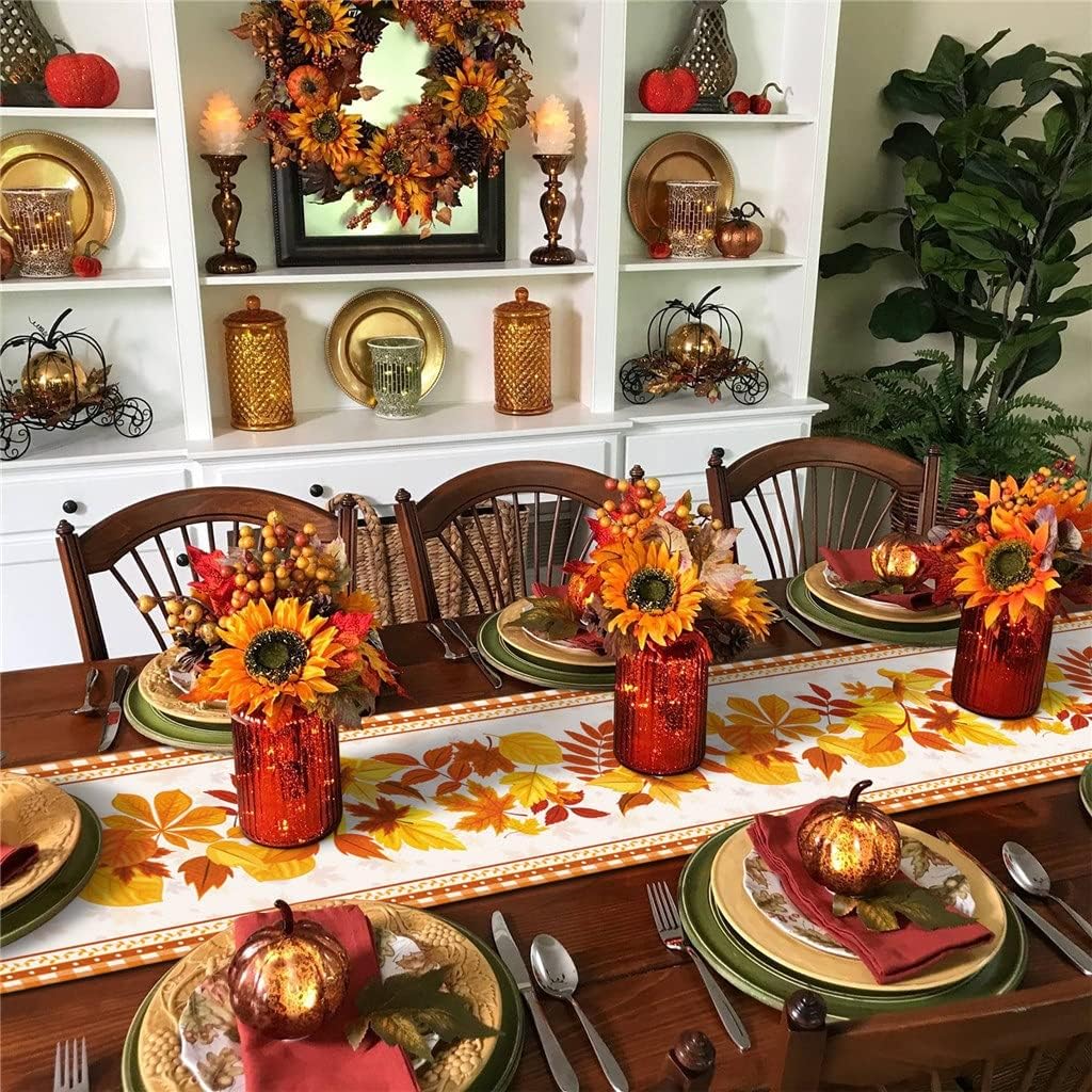 Autumn Maple Leaf Lattice Table Runners Home Dining Coffee Table Decor Table Cloth Wedding Decoration Table Cover(36x183cm)