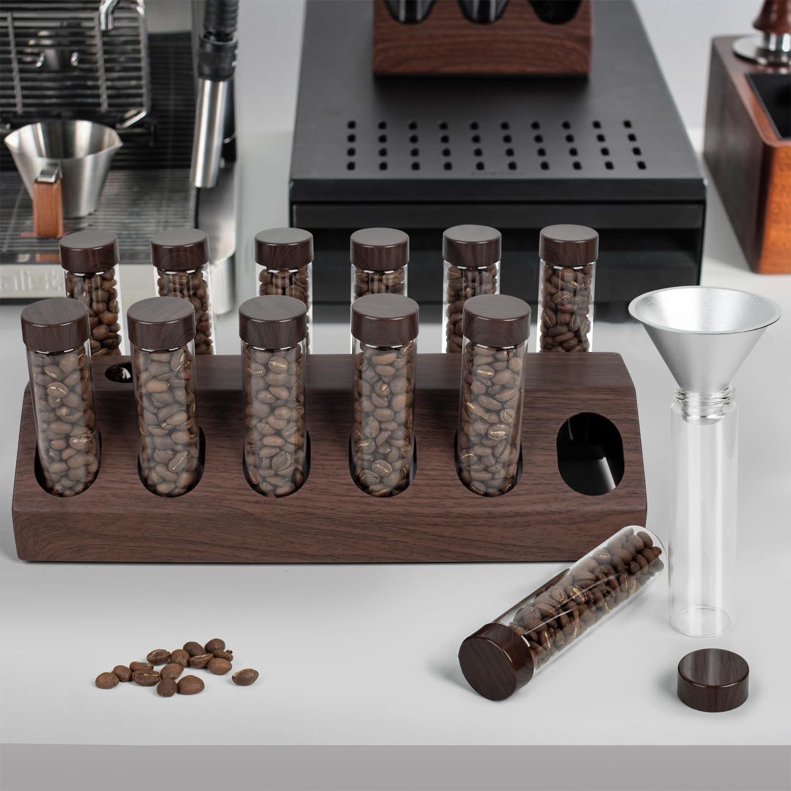 Guolich Single Dose Coffee Bean Storage Metal Base Holder,coffee Storage Container Display Stand and Funnel. (12 Tubes) - Image 2