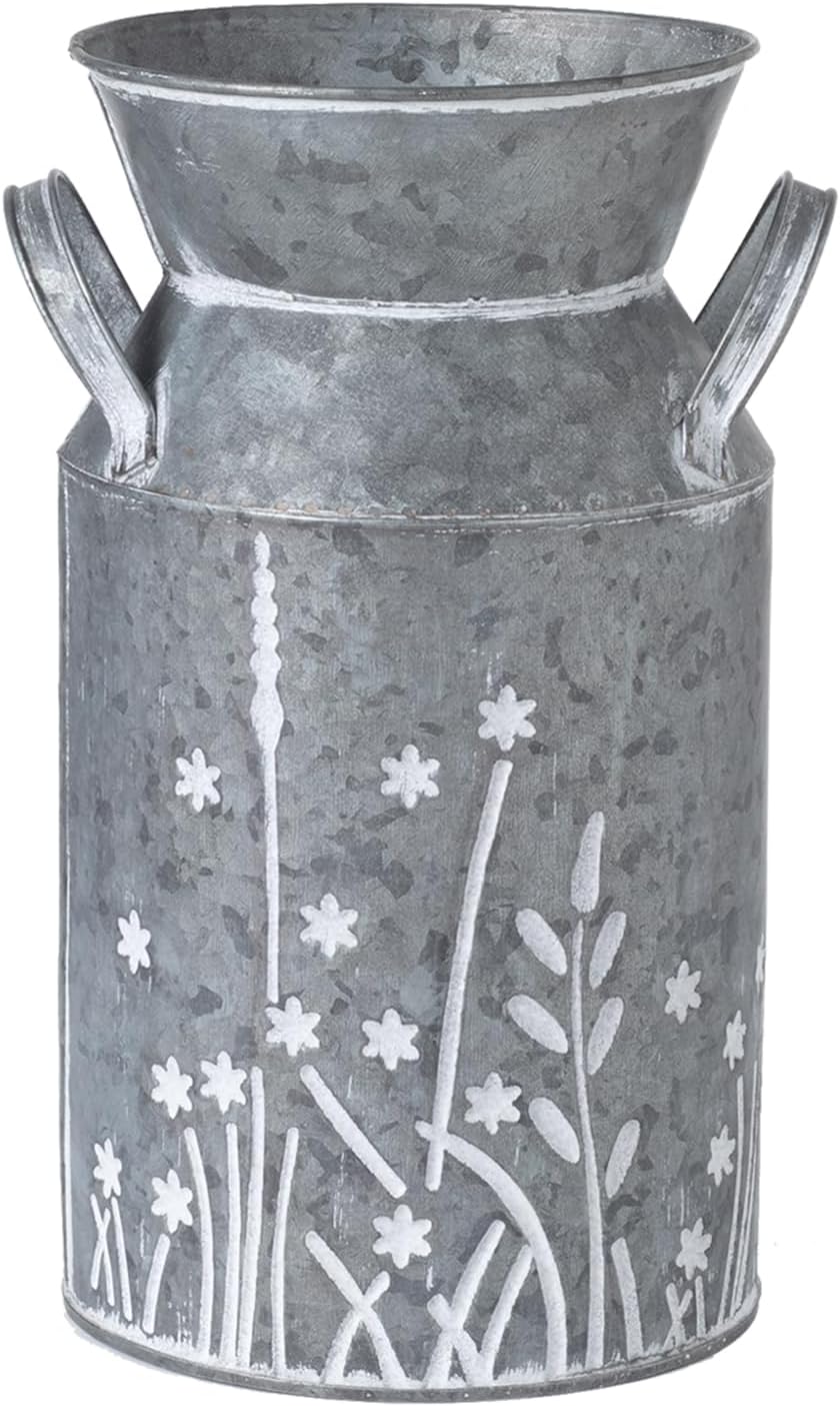 Vintage Galvanized Metal Milk Can, Farmhouse Rustic Flower Pitcher Vase, Decorative Floral Milk Jug Vase for Home Décor, 10.8’’H - Image 2