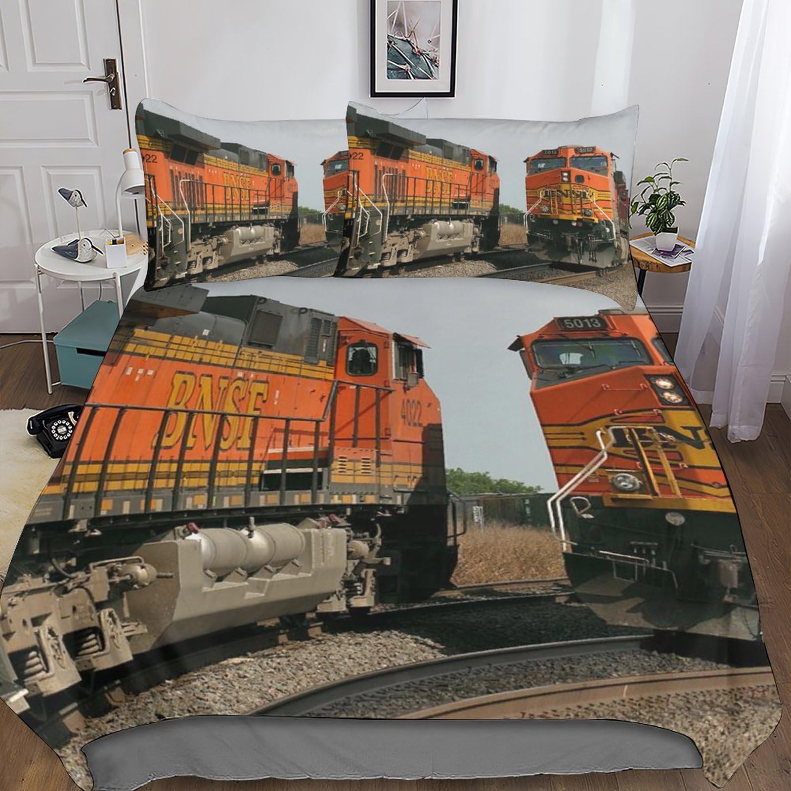 Housse de couette train vert en microfibre douce avec fermeture