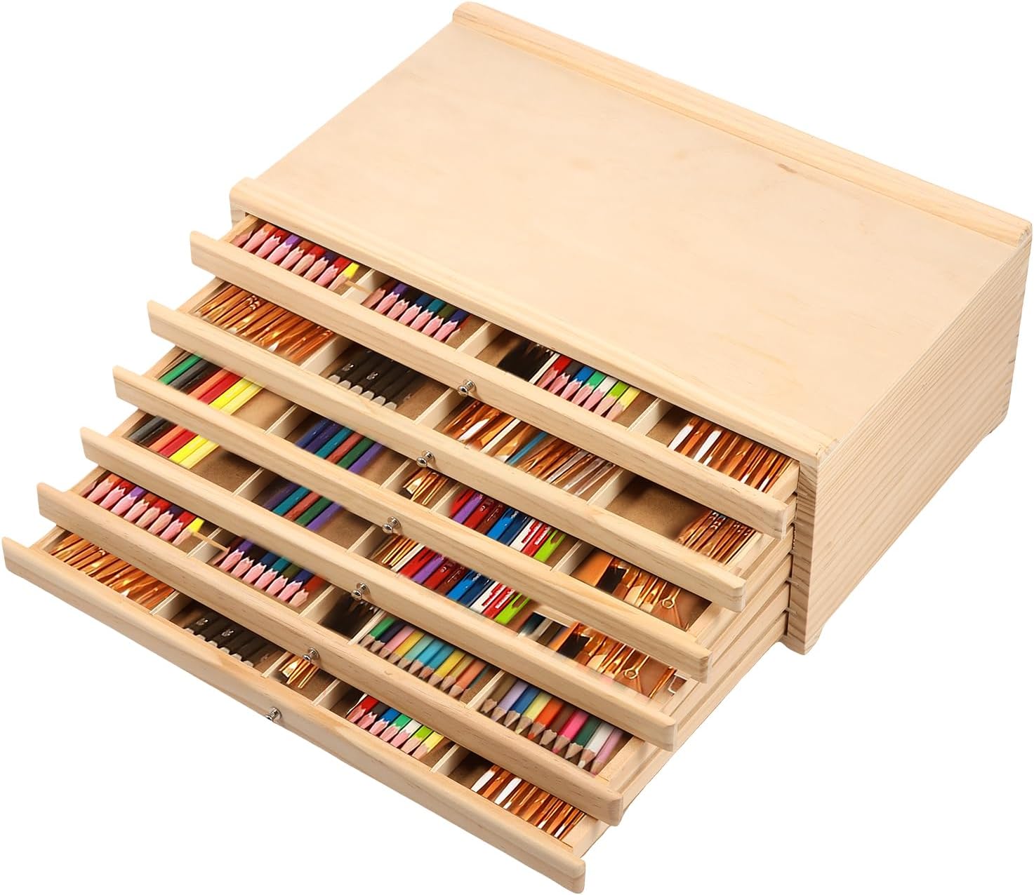 4/6 Drawer Wooden Artist Supply Storage Box, Multifunction Wood Art Tool Paint Brush Organiser Box for Markers Pencils Pens(Sixth floor)