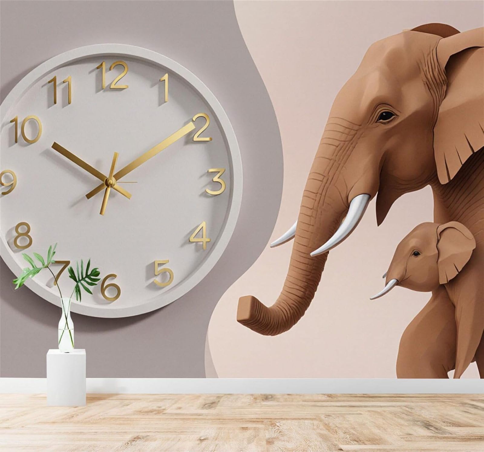 XLMING Relief Abstract Elephant Clock Art 3D Wallpaper Silky Texture Home Study Office Grey Dining Room Sofa Bedroom Living Room TV Backdrop-250cm×170cm