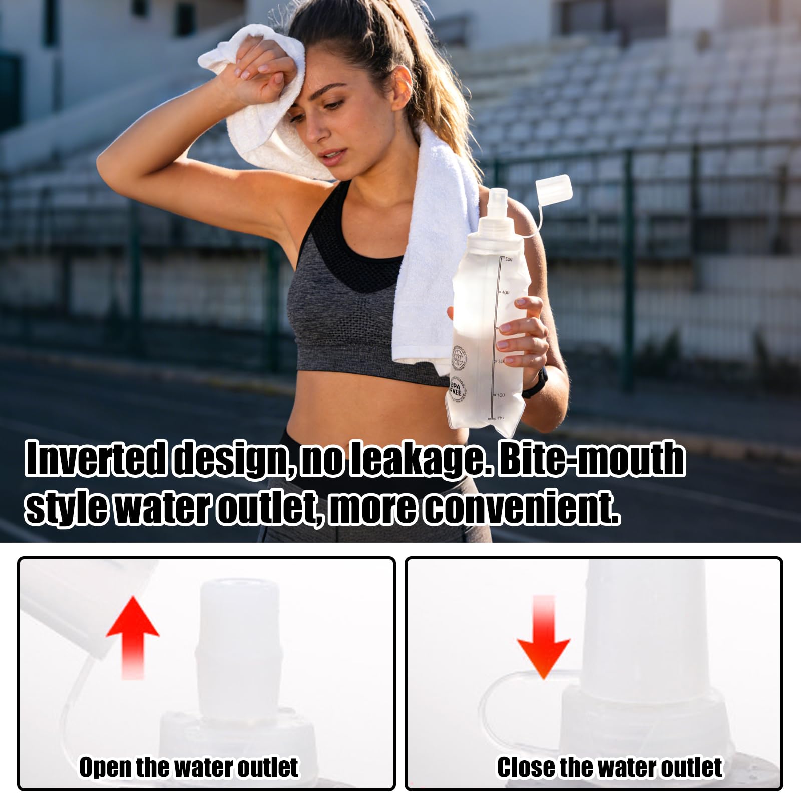 3 borracce pieghevoli, 500 ml, senza BPA, Soft Flask, pieghevoli, in TPU, per escursioni, campeggio, corsa, maratona