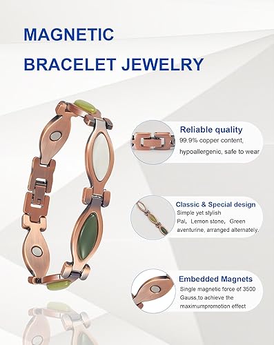Miniatura 3 de Pulseras de cobre para mujeres y hombres, 99% de cobre puro, pulseras magnéticas ajustables con 3500 imanes Gauss y joyas de cristal de colores 4816