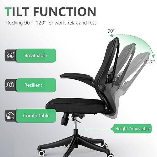 Miniatura 37 de Silla de oficina ergonómica, silla de escritorio ajustable de malla resistente con ruedas, reposabrazos y soporte lumbar, cómoda silla para oficina