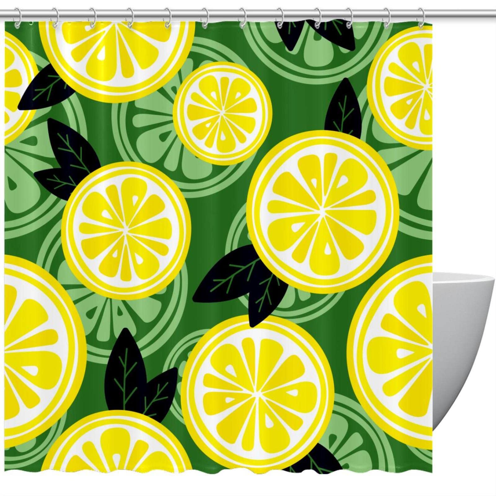 Rideau de douche avec 12 crochets vert citron 152x182 cm lavable en machine