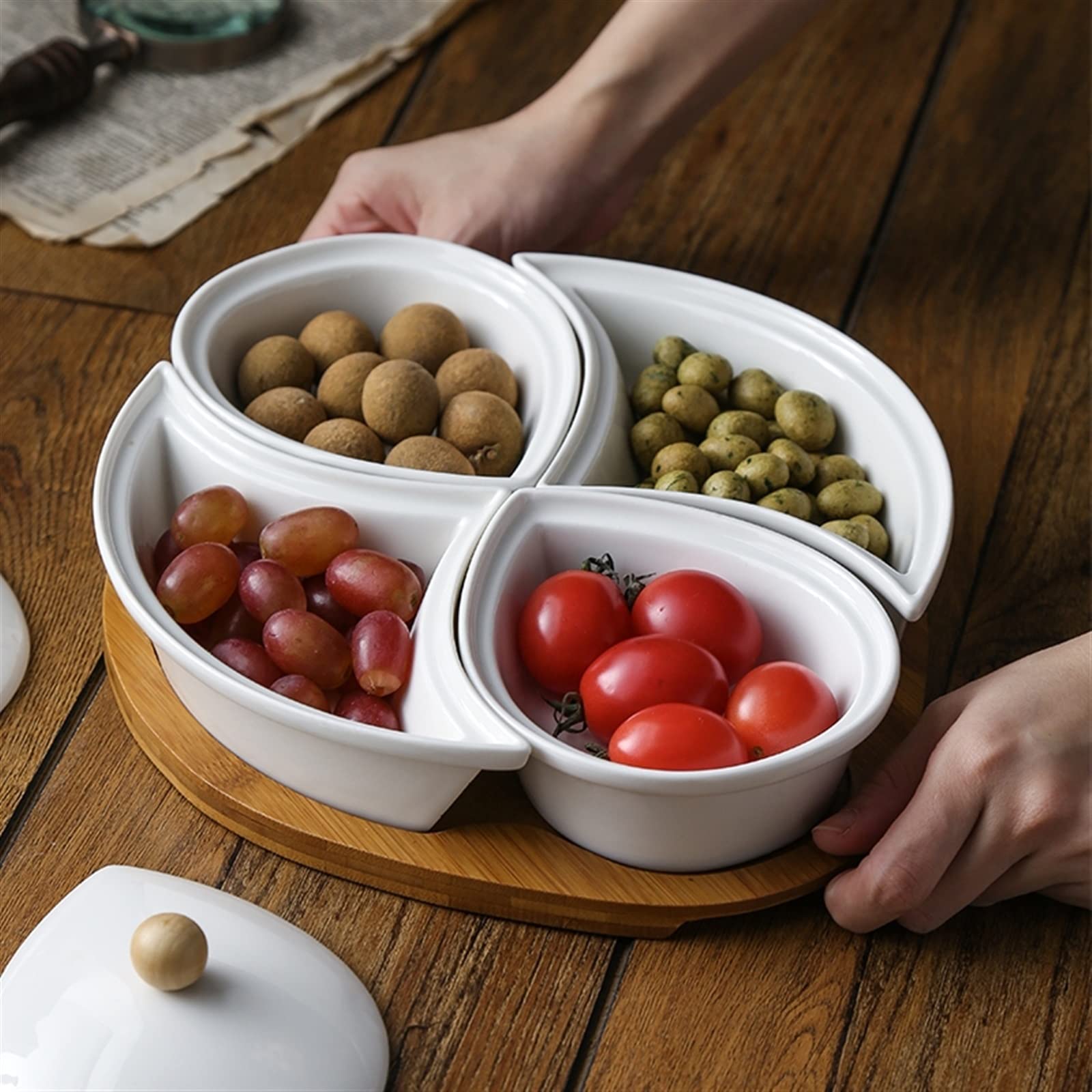 Ciotoline da Snack Piatto di frutta diviso in ceramica Piatto combinato di frutta secca Vassoio e piatti da portata, Ciotole da portata divise for feste, Piatti da portata rimovibili for patatine e sa