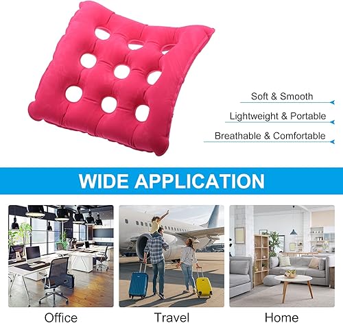 Miniatura 6 de PATIKIL Cojín de asiento inflable, cojín portátil para silla y respaldo para sillas de ruedas, sillas de oficina, reclinables, color rosa