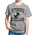Junk Food Clothing x NFL - Pittsburgh Steelers - Team Helmet - Kids Short Sleeve T-Shirt for Boys and Girls - Size Large