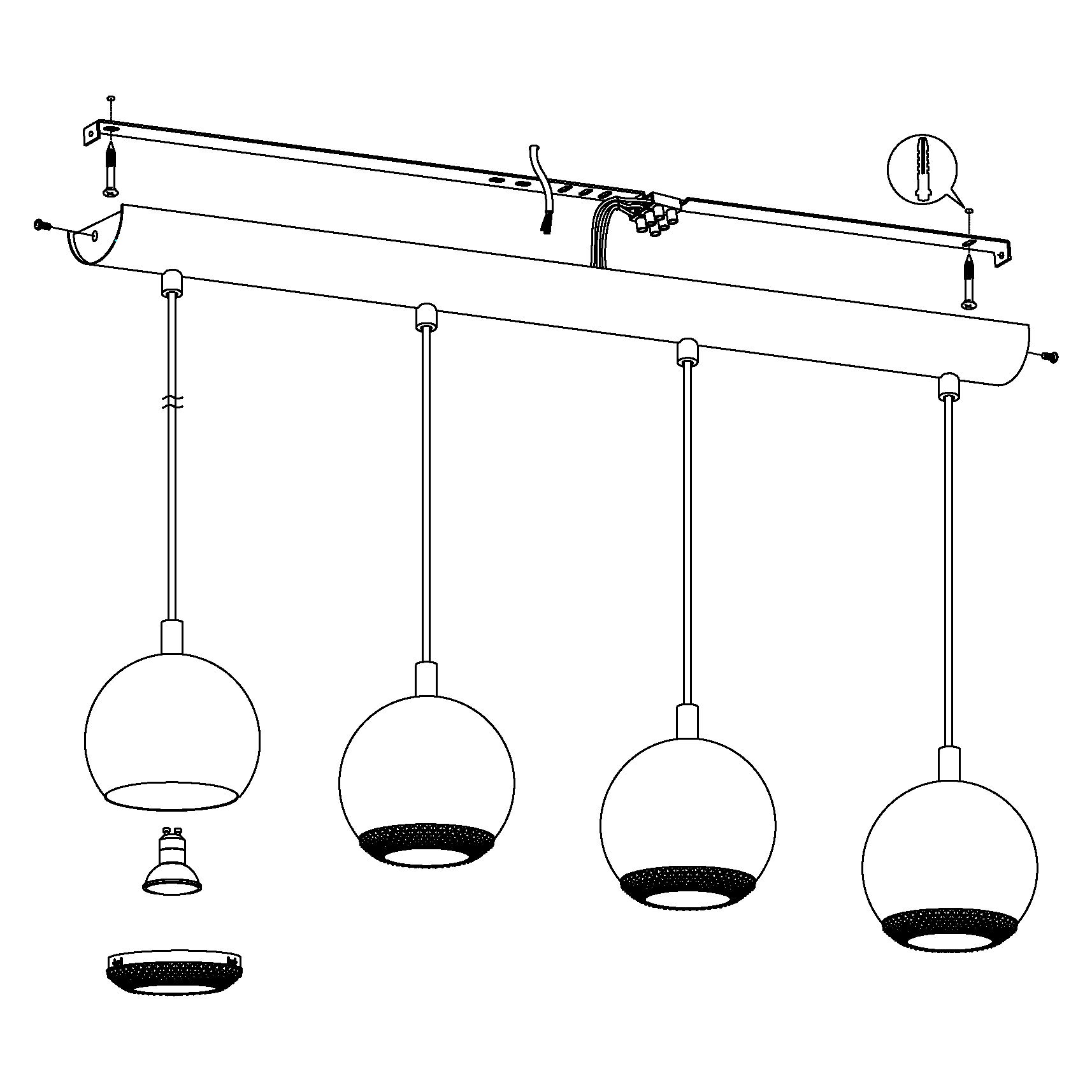 Eglo LED Pendelleuchte Conessa, 4-flammige Hängelampe aus Metall und | Kunststoff, Esstischleuchte in Chrom, klar, Wohnzimmerlampe hängend mit GU10 Fassung