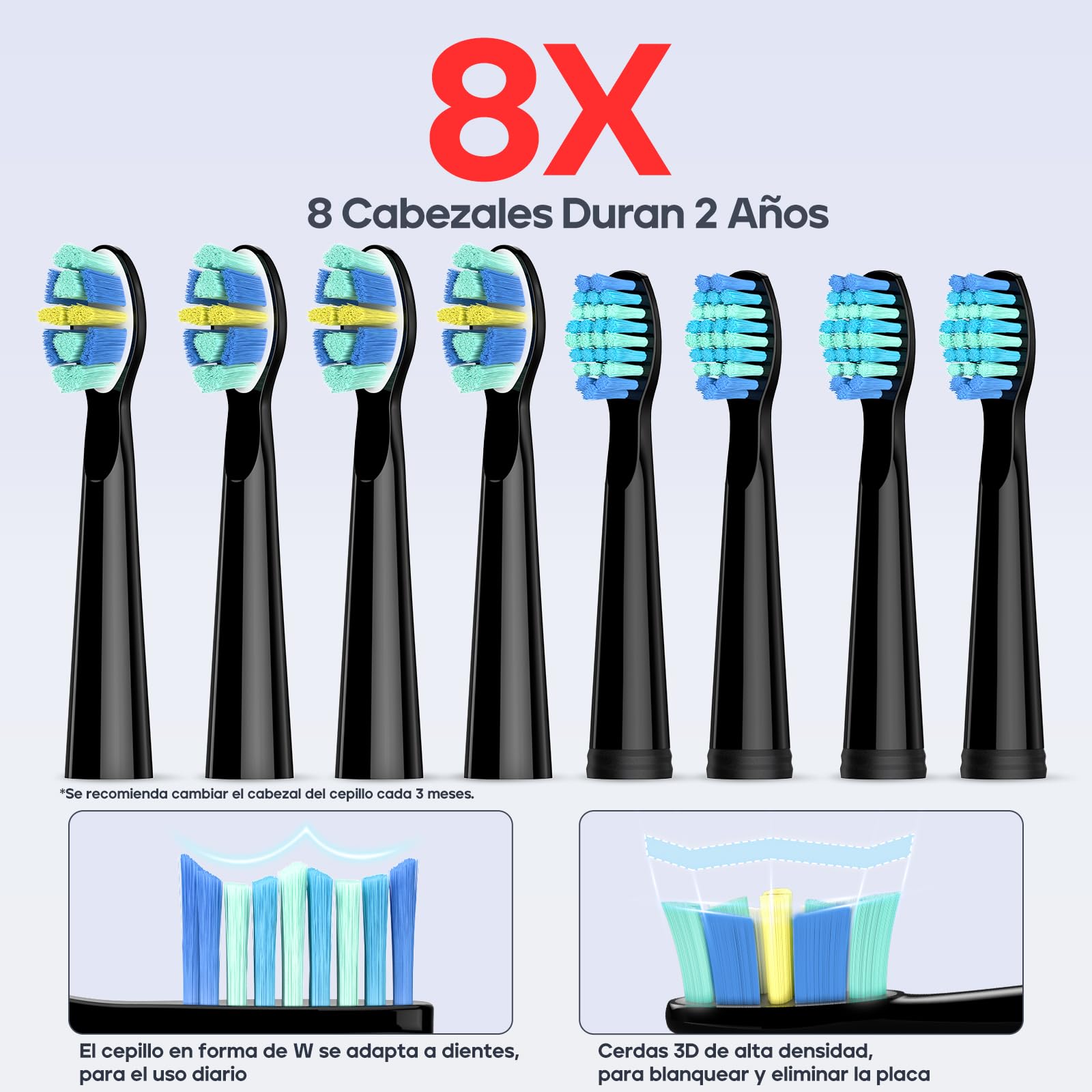 Seago cepillo de dientes eléctrico sónico, cepillo electrico con 8 cabezas, carga USB, cepillo de dientes eléctrico ultrasónicos 5 modos y temporizador, IPX7 Impermeable, para viaja (negro)