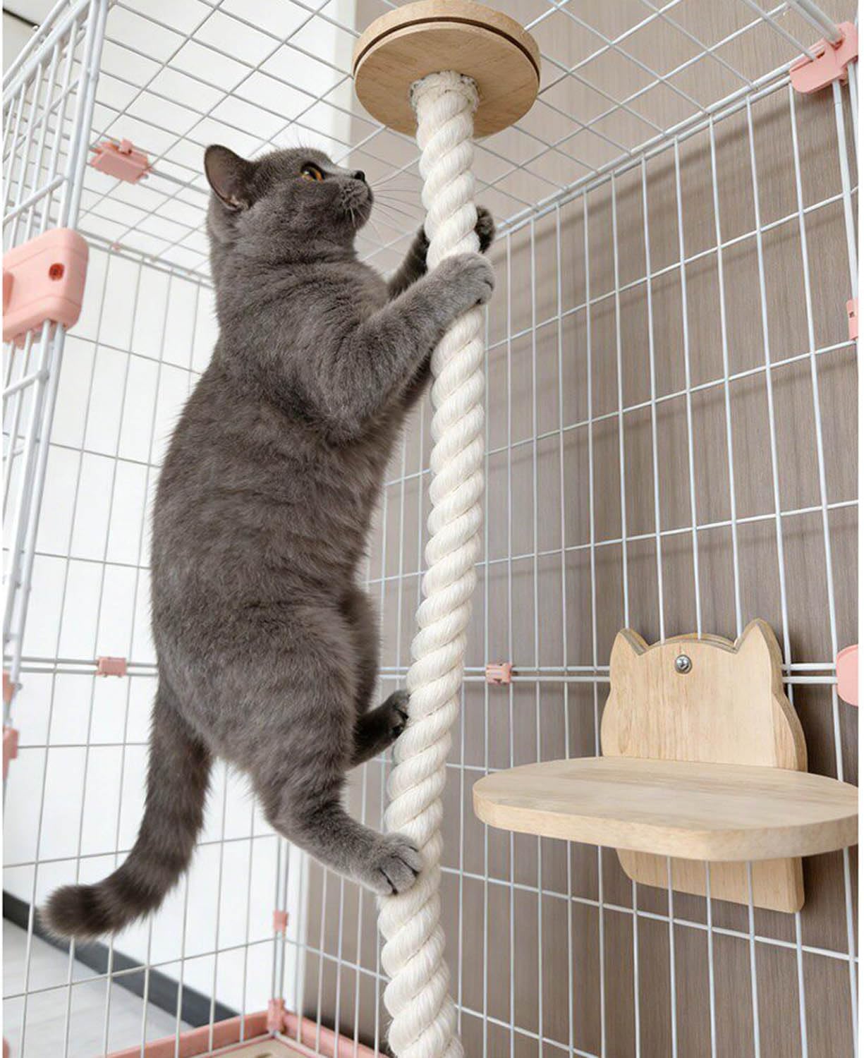 39" Cat Cage Climb Rope - Claw Scratching Heavy-Duty Cage Top Mounted Cat Scratch Toy Cats Cage Hanging Climbing (39", Rope)