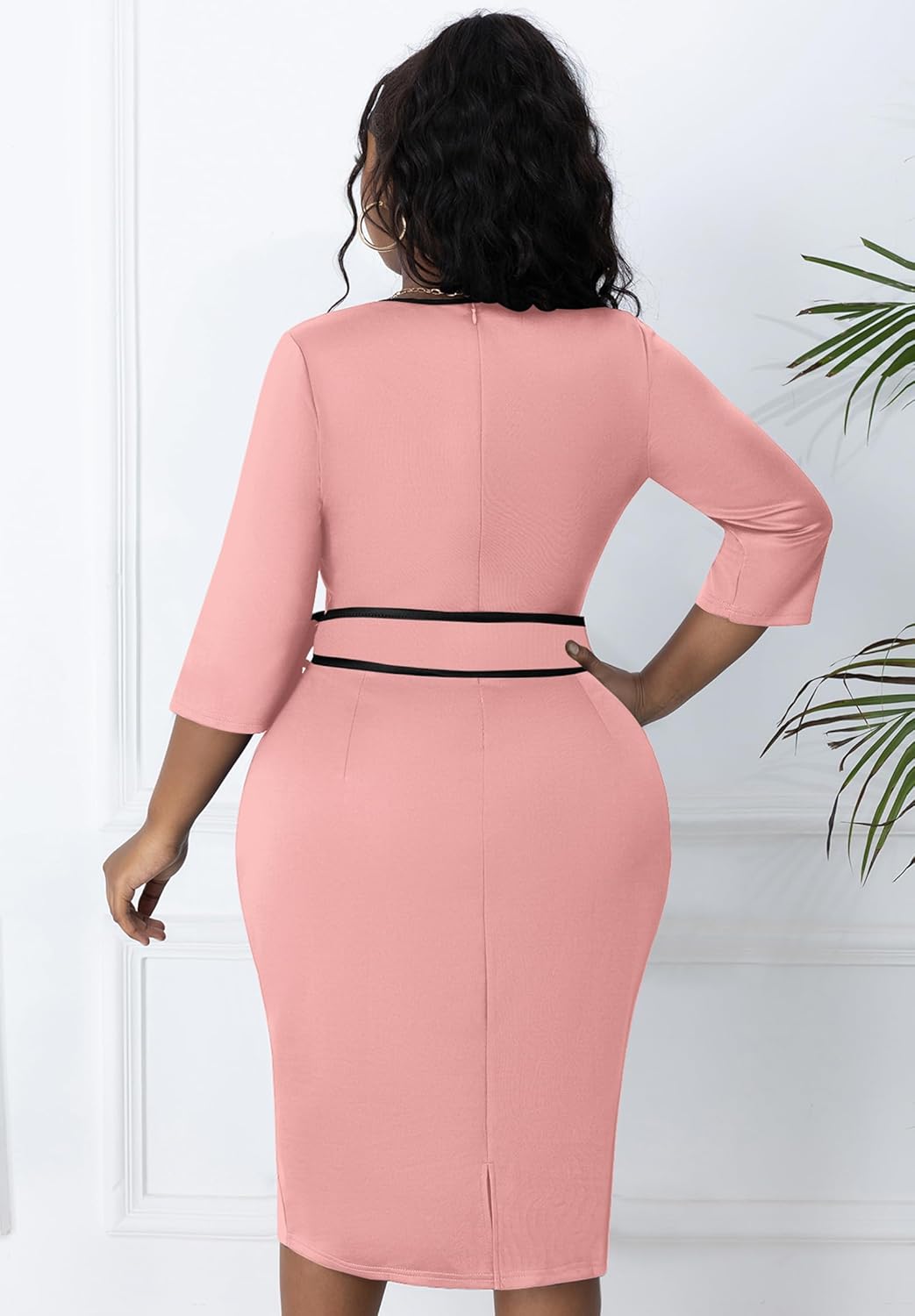 FANDEE Plus Size Women's Church Dresses Vintage Bodycon Elegant 3/4 Sleeve Pencil Dress - Image 6
