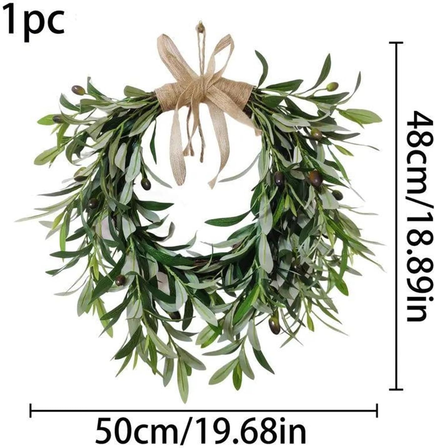 人工オリーブの葉リース、農家の家の装飾オリーブの枝 - オールシーズンフェイクプラント ウォールペンダント、バレンタインデー、クリス