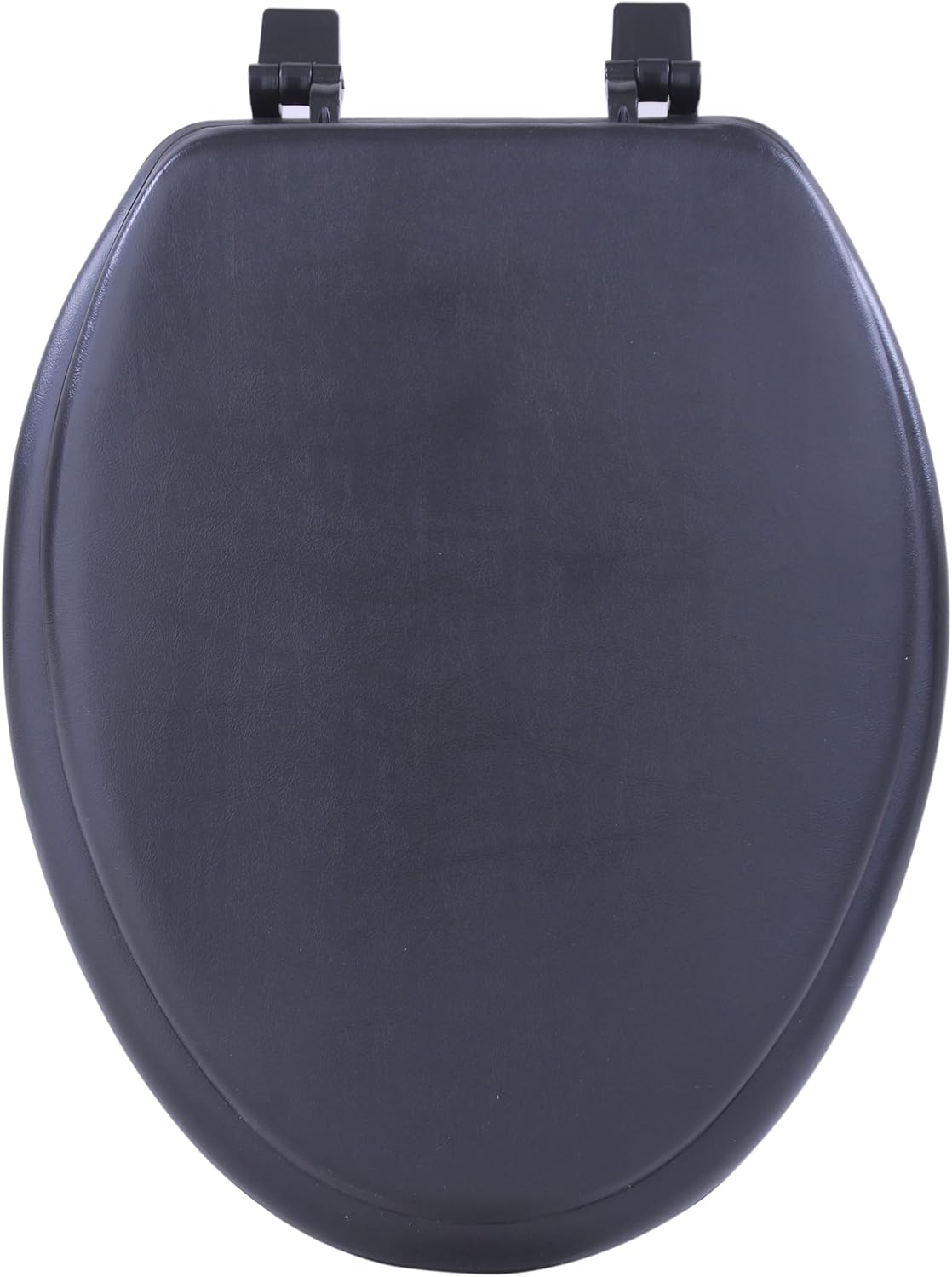 PowerSellerUSA Adjustable Hinges Soft Elongated Toilet Seat, Vinyl Toilet Seats with Non Slip Grip Tight Bumpers, Oval Shape Heavy Duty Plastic Bathroom Toilet Seat Close Lid Set, Black