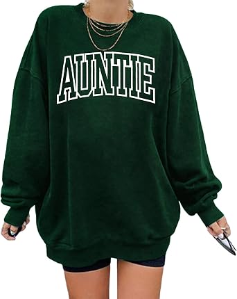 LOTUCY Womens Aunt Sweatshirt Cool Aunt Crewneck Sweatshirt Auntie Letter Print Long Sleeve Pullover Top