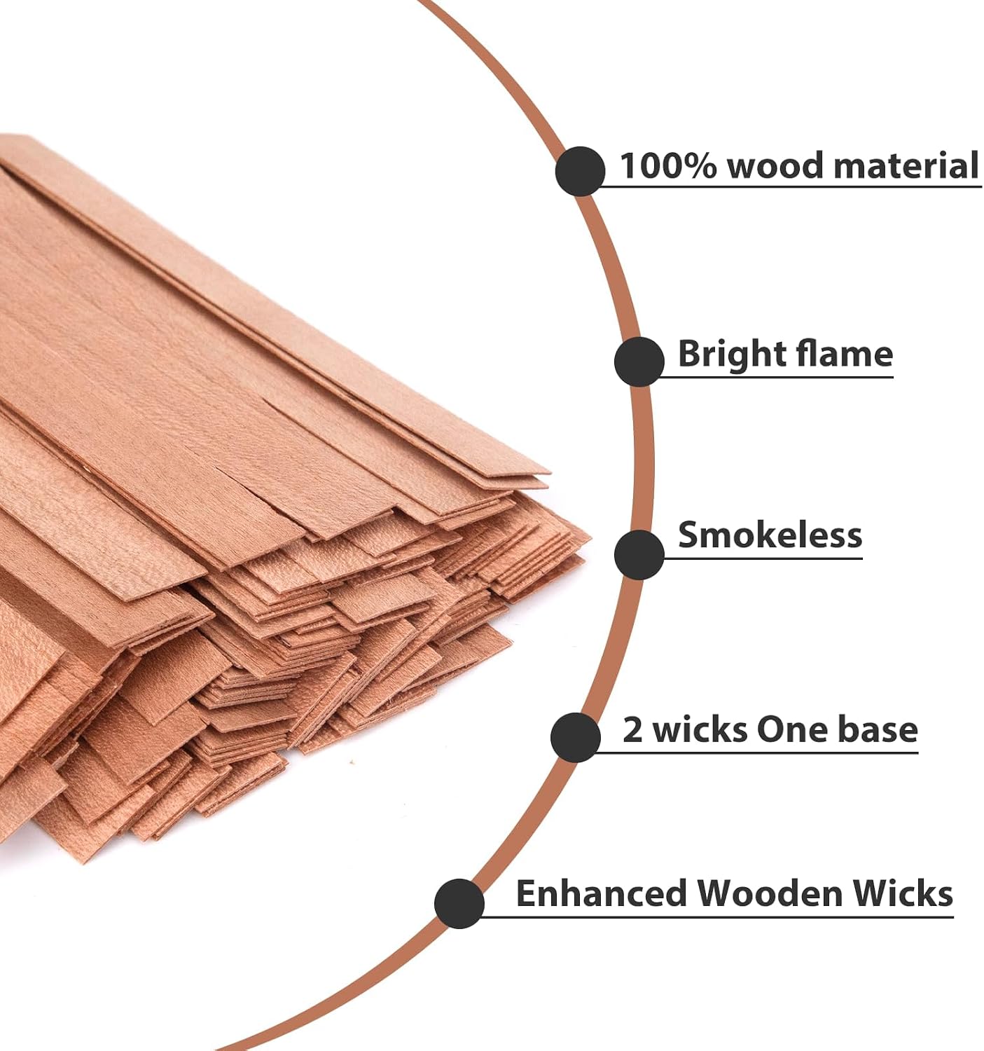 180Pcs 5.0X 0.5 Inch Wooden Candle Wicks, 90Pcs Iron Stand, 100Pcs Candle Wick Stickers, Naturally Smokeless Wood Candle Cores for DIY Candle Making