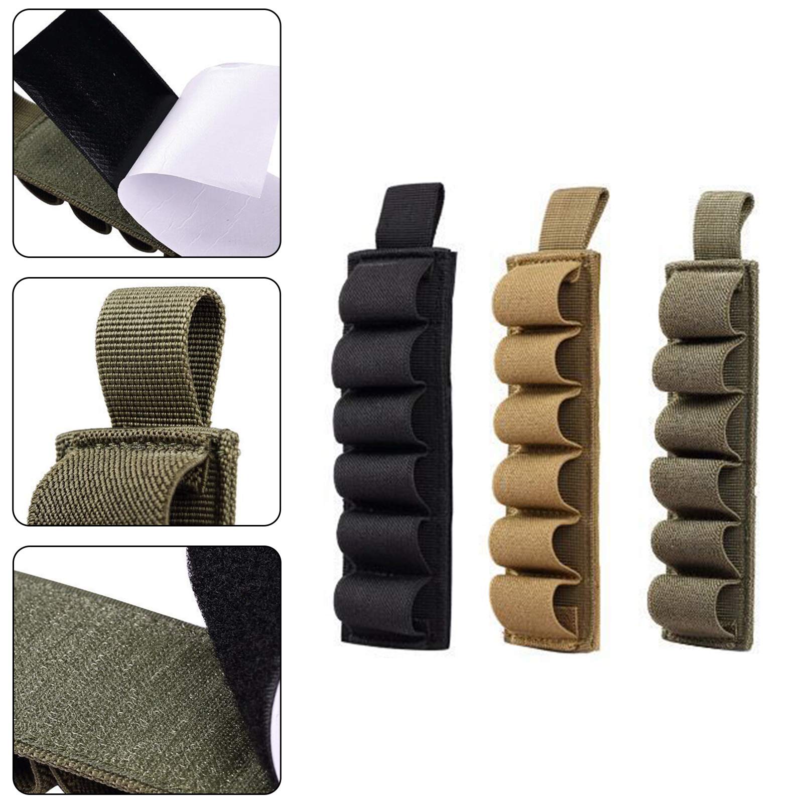 Porta cartucce per Fucili - Porta cartucce per Munizioni 6 Rotondi - Porta Munizioni tattico in Nylon con Strisce adesive per cartucce per Fucili Airsoft(Black)