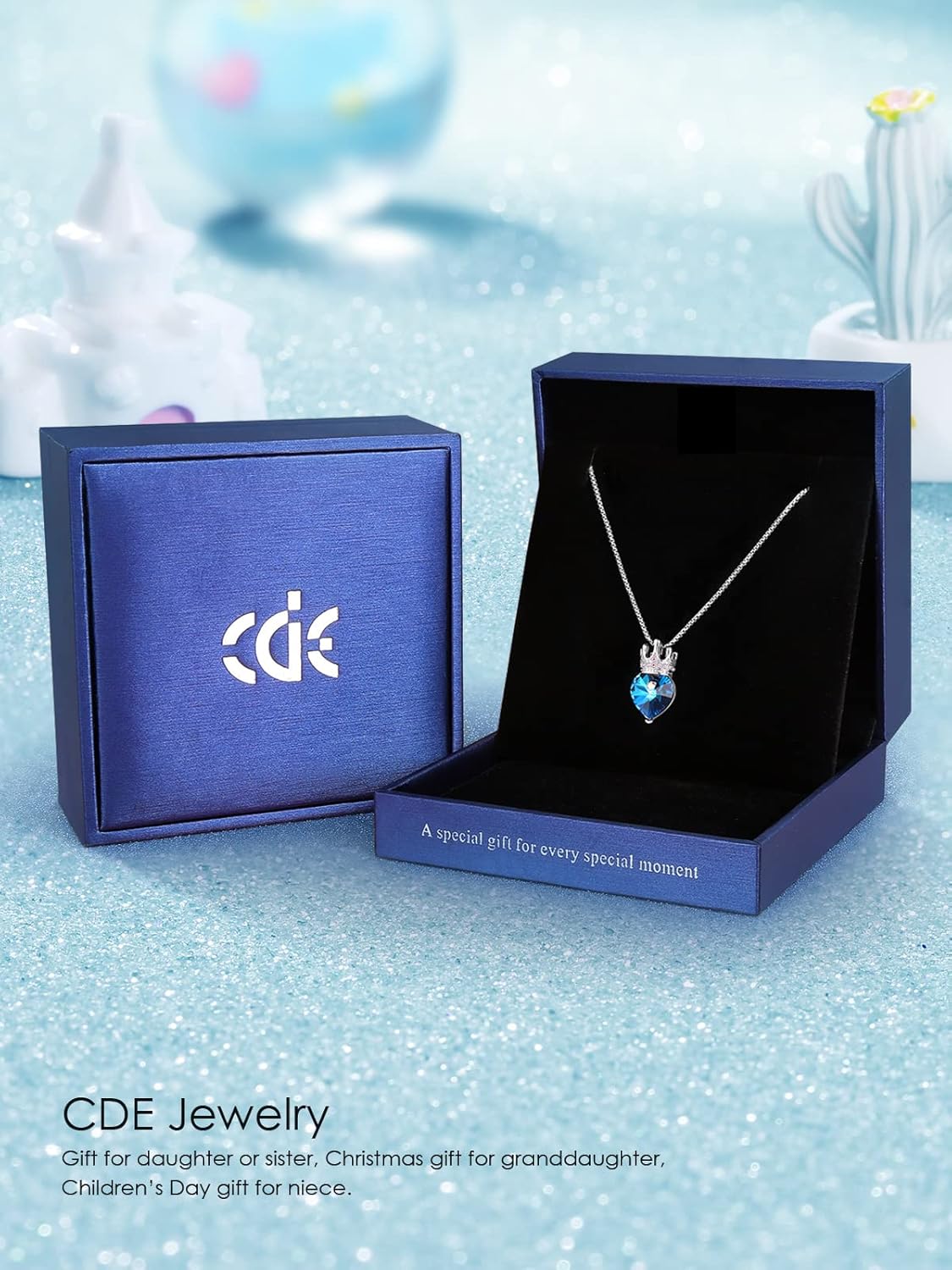 CDE Princess Queen Crown Necklace for Girls Women Love Heart Pendant Necklaces with Birthstone Crystal, Christmas Valentine’s Day Birthday Party Jewelry Gifts for Daughter Granddaughter Niece Teen Girl: Clothing, Shoes & Jewelry
