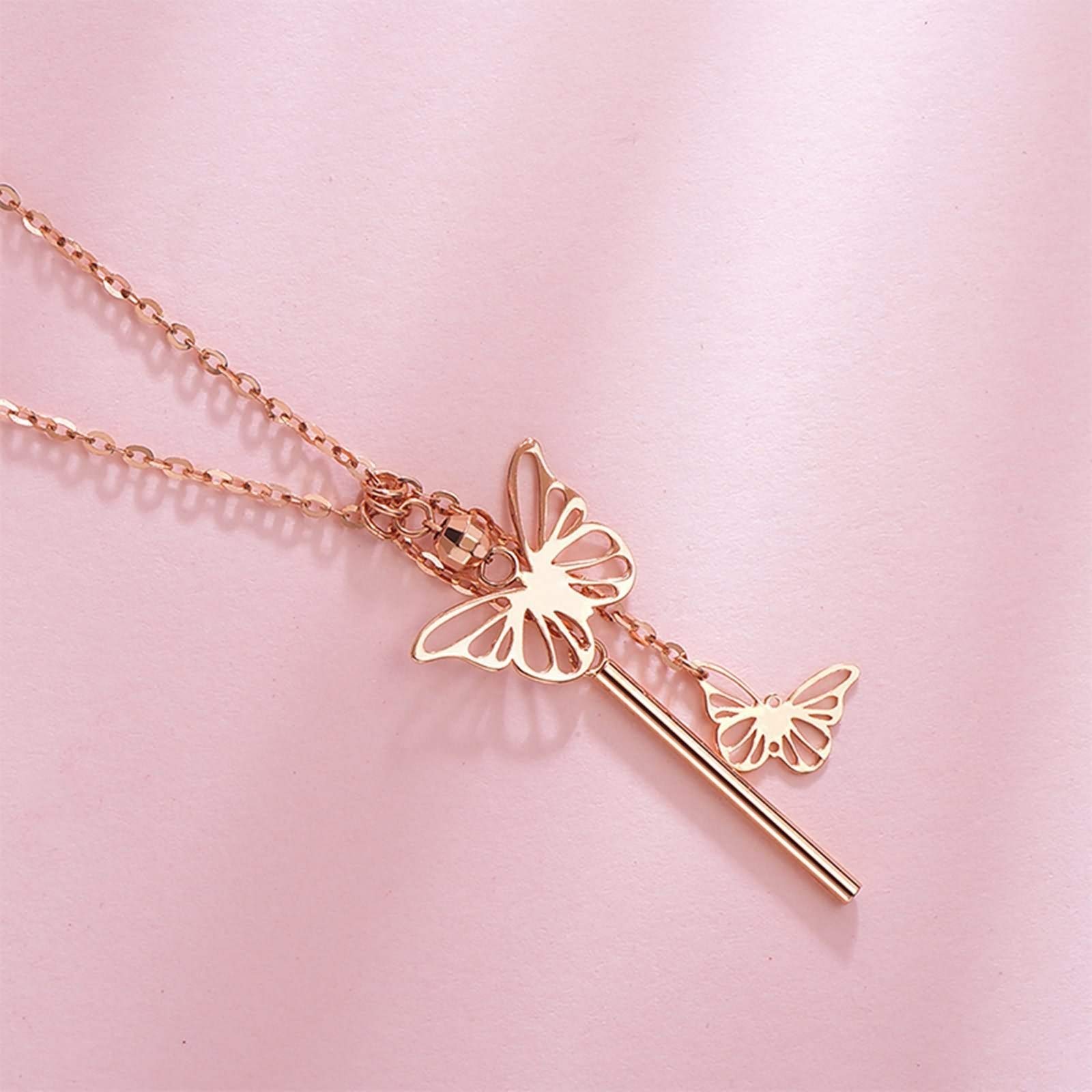 Collar con Colgante de Mariposa para Mujer, Oro Rosa de 18 Quilates, Regalo de Boda