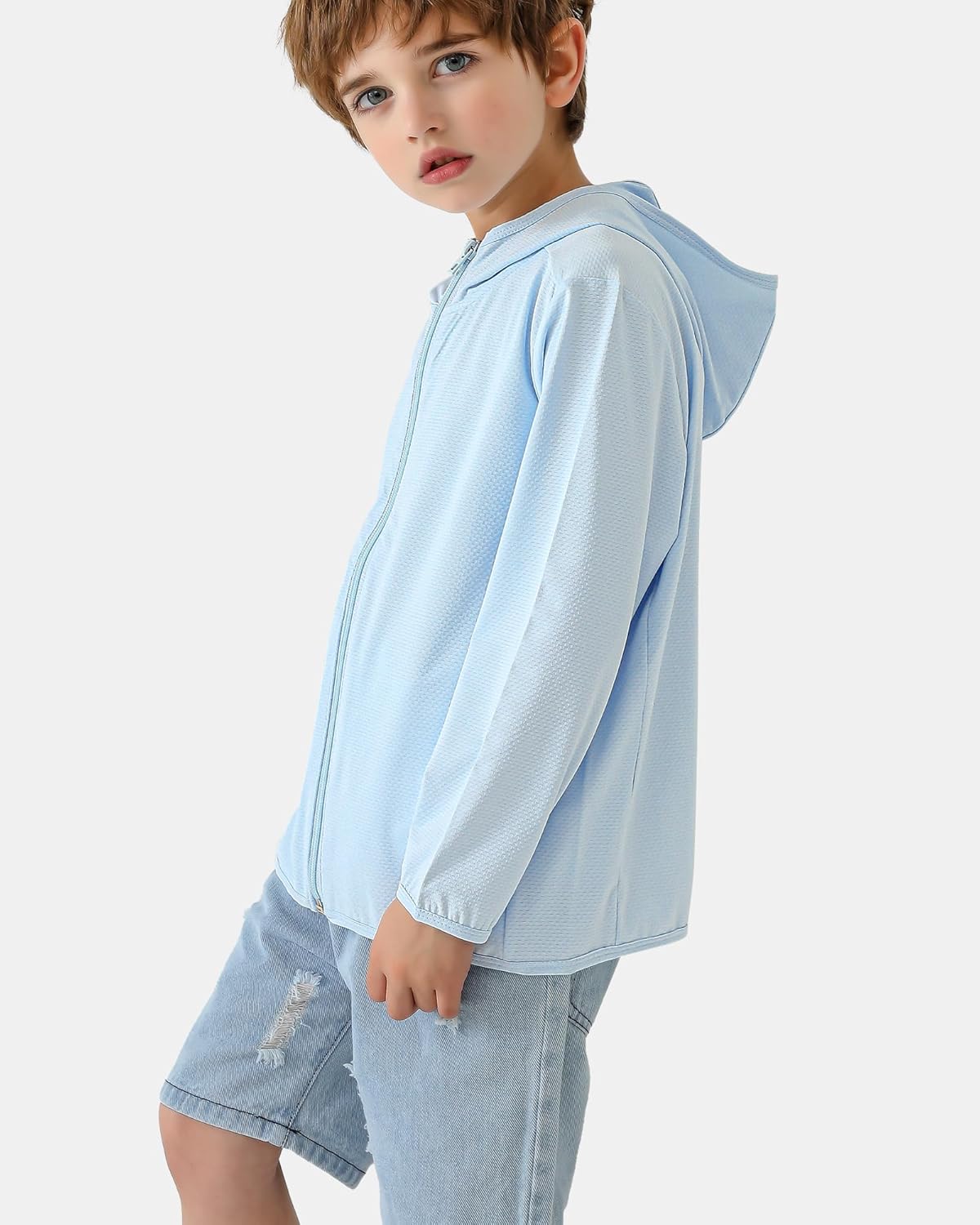 Auranso Kids Zip-Up Hoodie Girls Boys UPF50+ Sun Protection Jacket Hooded Cooling Shirt - Image 5