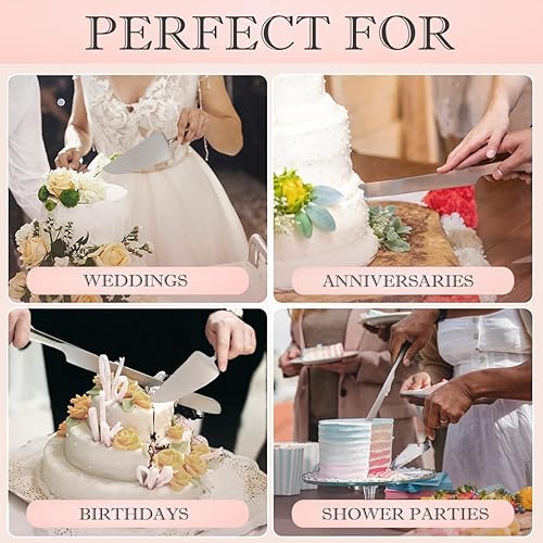 Miniatura 3 de Teivio Juego de corte de pasteles (2 piezas), cuchillo de pastel de boda de acero inoxidable y espátula de servidor, juego de servir pasteles y