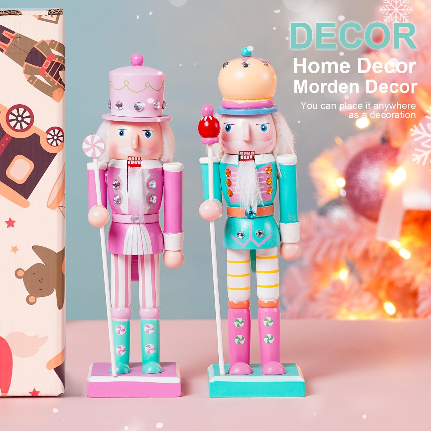 10" Christmas Decorations Nutcracker Ornaments,2 Pcs Traditional Wooden Nutcracker Figures Soldier,Festive Collectible Christmas Nutcracker Doll Gift forTable Desktop Fireplace