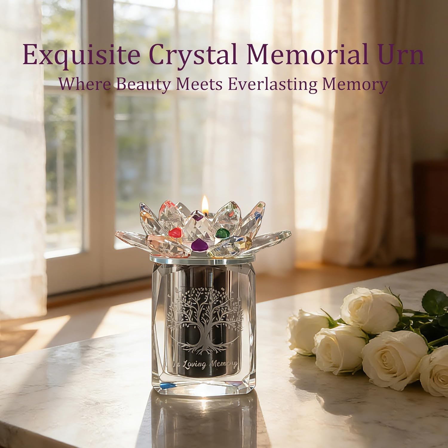 Small Keepsake Cremation Urns for Human Ashes Photo Urn Tree of Life Mini Decorative Crystal urn for Sharing Loved Ones Pet Ashe Remember Your Love One Lost