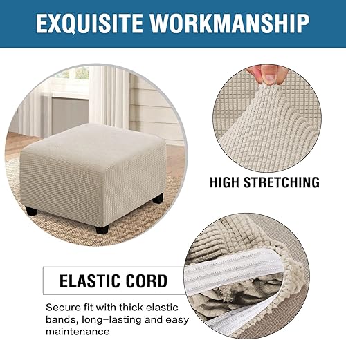 Vista 10 de H.VERSAILTEX Funda otomana elástica, funda otomana redonda, cubierta de almacenamiento otomana, funda protectora de muebles para reposapiés, ajuste