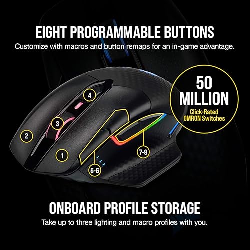 Miniatura 8 de Corsair Dark Core RGB Pro, mouse inalámbrico FPSMOBA para juegos con tecnología SLIPSTREAM, negro, LED RGB retroiluminado, 18000 DPI, óptico,