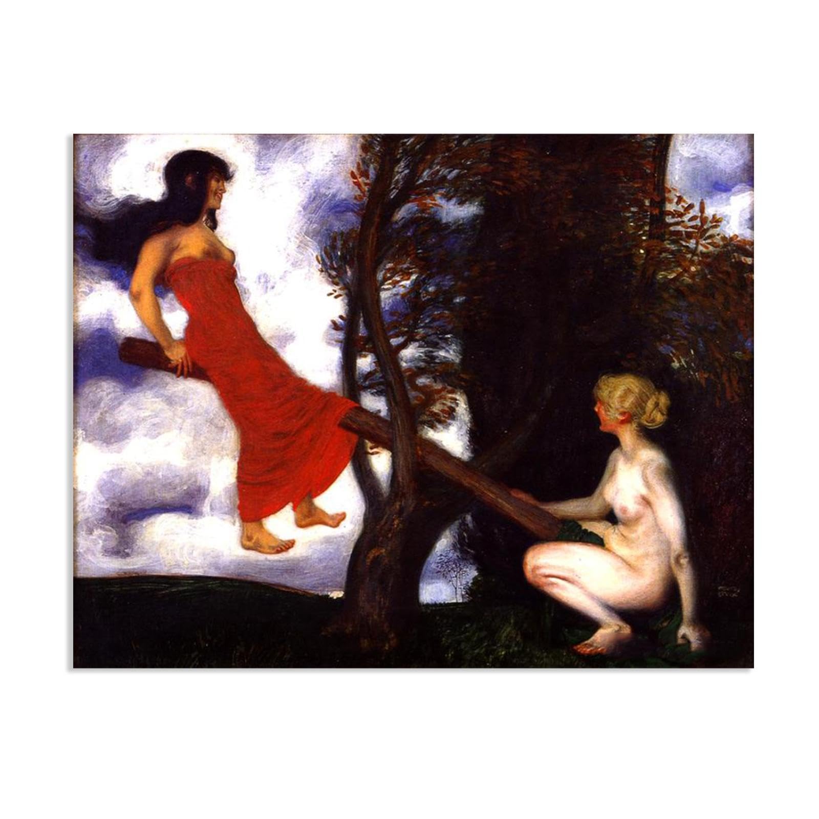 Hau3sh3a Franz von Stuck Wall Art Print The Seesaw Franz Stuck Painting Reproduction Artwork Abstract Classic Wall Decor for Living Room Bathroom Office 90x70cm(36x28in) Frameless