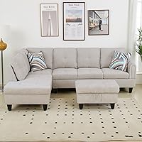 Vista 16 de Sofá seccional en forma de L con diván y otomana de almacenamiento, sofá modular convertible de 3 piezas para juegos de muebles de sala y Negro