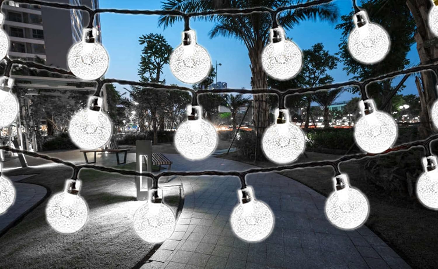 Solar String Lights Globe Crystal Balls Waterproof LED Fairy Lights for Garden Yard Home Party Wedding Decoration Cool White