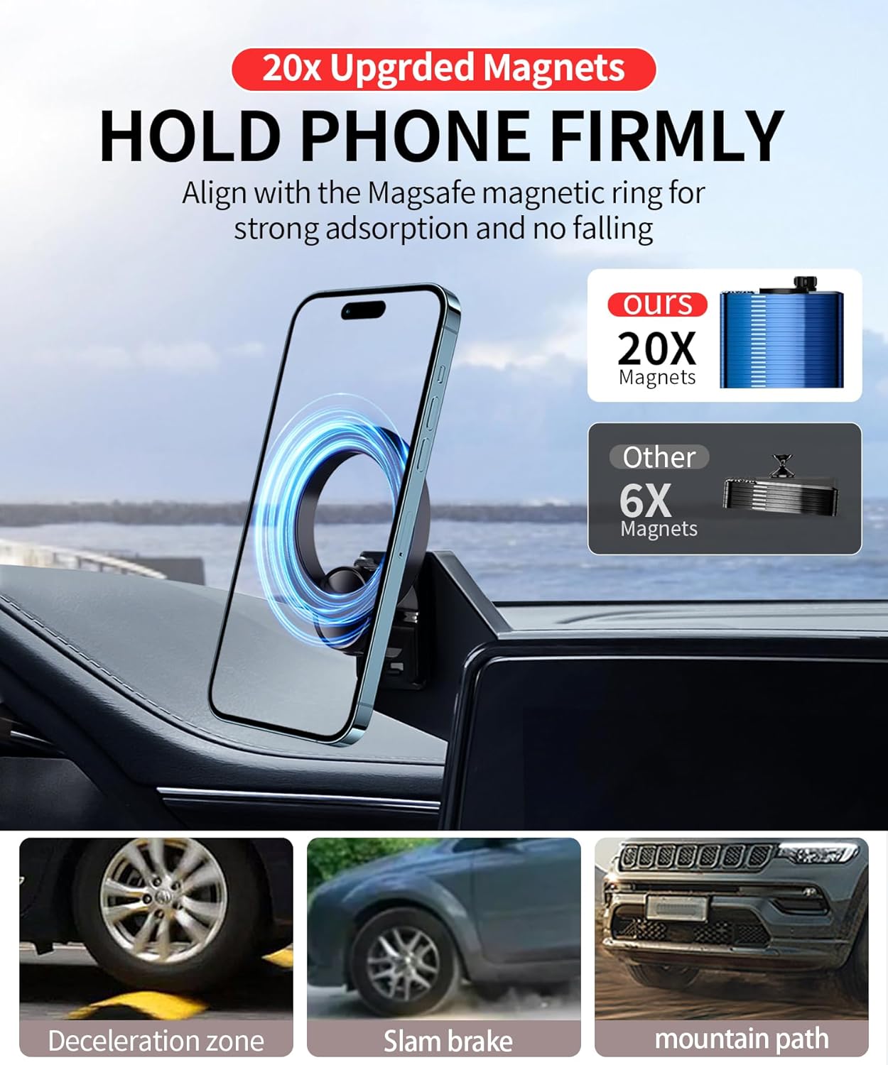 MaserWeller Car Phone Holder for 2021-2024 Chevrolet Suburban/Tahoe/GMC Yukon/Yukon XL Accessories 10.2-inch Screen Fixed Clip, 360° Rotation Phone Mount Compatible with MagSafe, Cell Phone Holder - Image 4