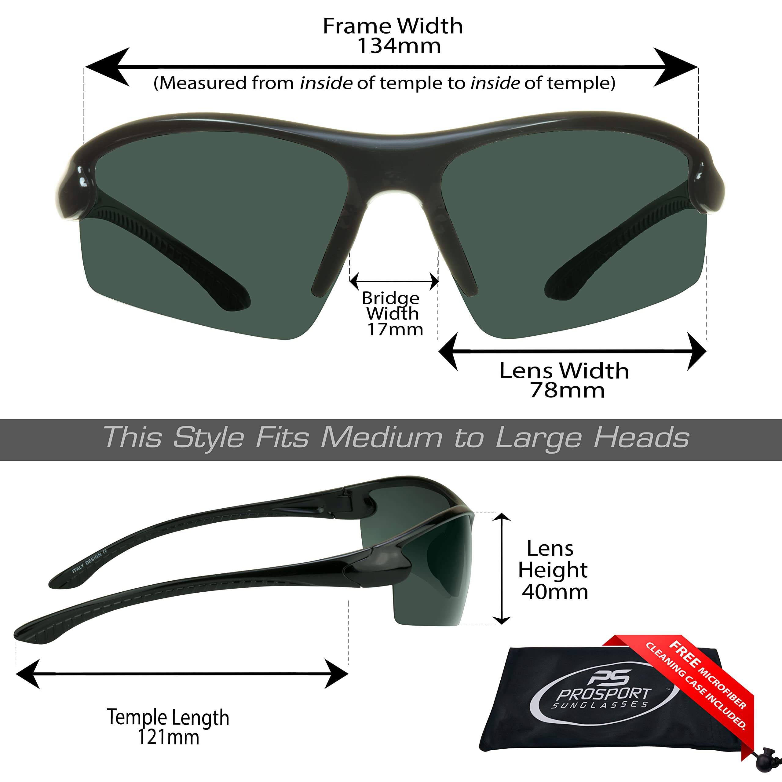 proSPORT Polarized Sunglass Men Women Anti-Glare Semi-Rimless TR90 Frame Smoke Brown Orange Blue Mirrored (Gremlin, Black Smoke)