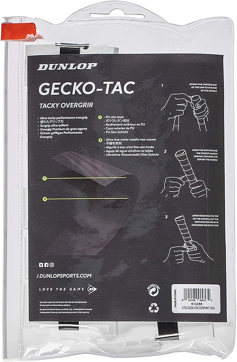 Dunlop Sports Gecko-Tac Tennis/Squash OVERGRIP (3-Pack, 12-Pack, 30-Pack Roll, 60-Pack Tub) - Premium Quality Overgrip, Provides Exceptional tackiness and Grip with Moisture Wicking Construction