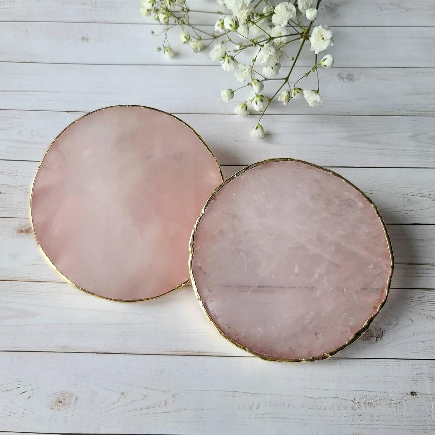 Soulwise New Year Gift Healing Rose Quartz Crystal Coasters, harmonius Set of 2, Protection from Negative Energies, Corporate Gift.