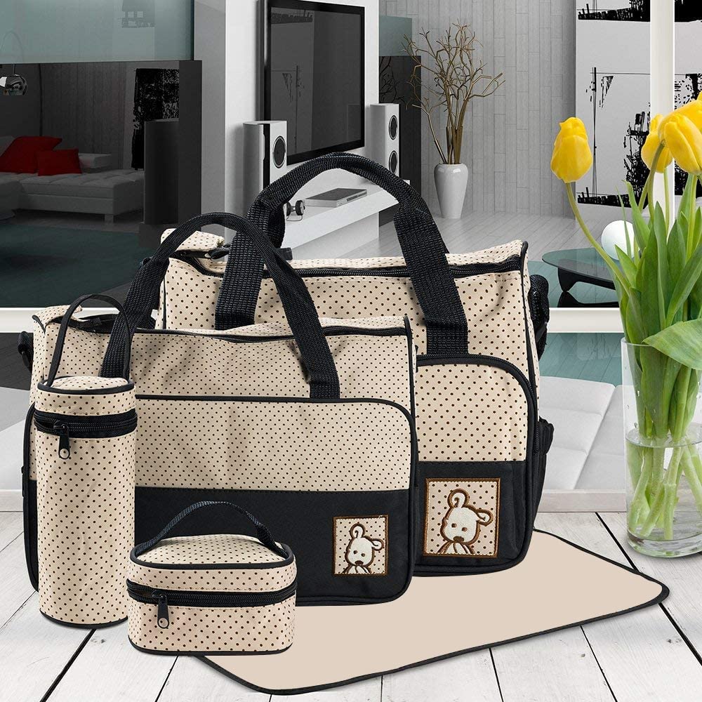 FREESOO 5PCS Ensemble Sac à Dos à Langer Bébé Sac Bandoulière Multifonction Grande Capacité Sac à Couches Voyage