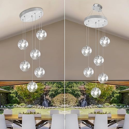 Miniatura 216 de Escalera LED de 10 luces LED moderna con globo de cristal, lámpara colgante grande para techos altos, accesorios de iluminación de entrada, villas y