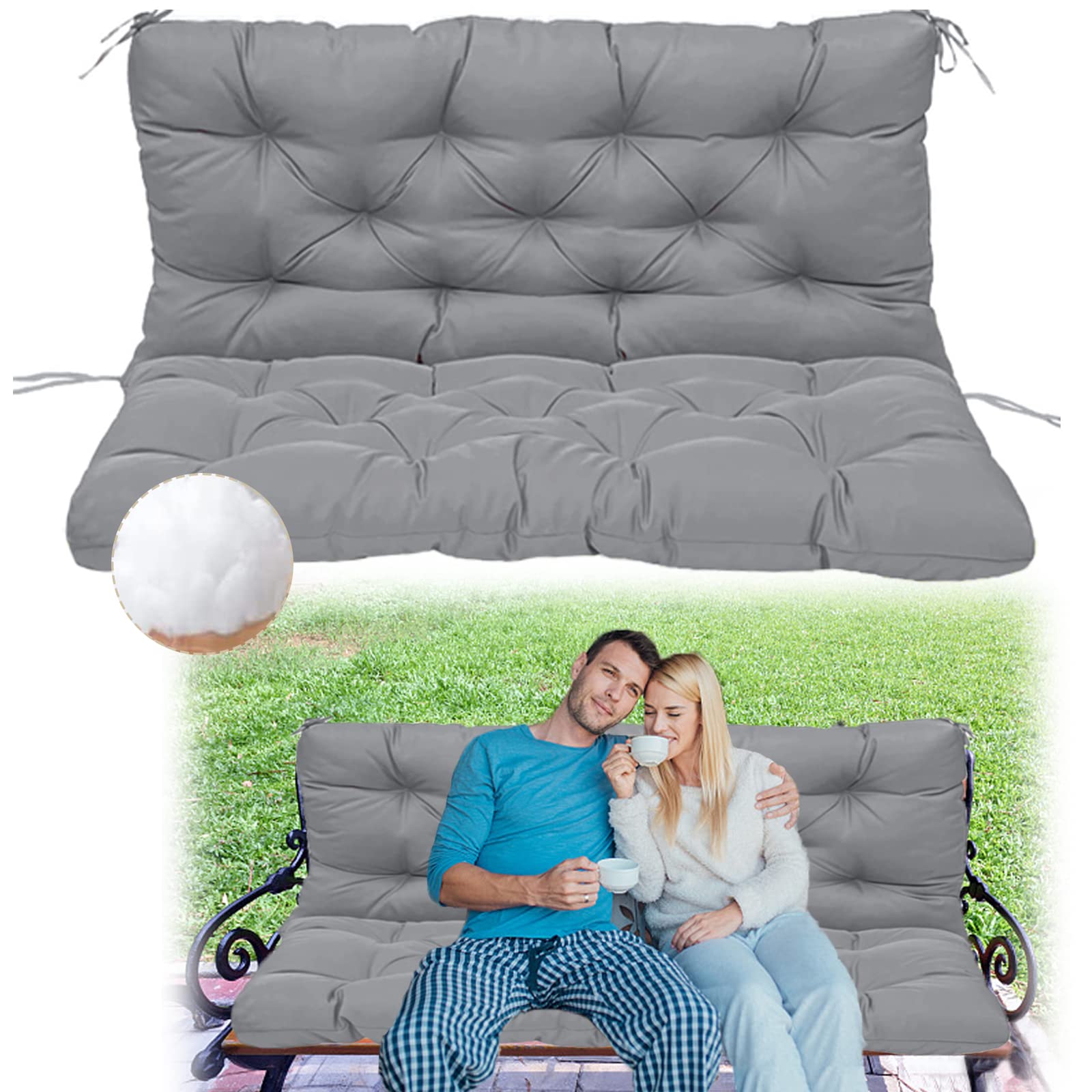 Cuscino di ricambio per dondolo da giardino a 2 o 3 posti, impermeabile, con lacci, grigio chiaro, 119,4 x 101,6 cm
